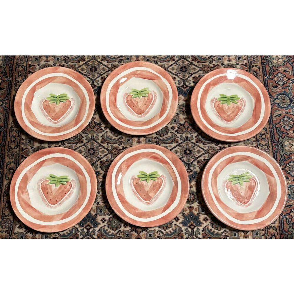 Pottery Barn Salad Bowl Mexican Pottery Strawberry 10” Serving Bowls Set Of 6